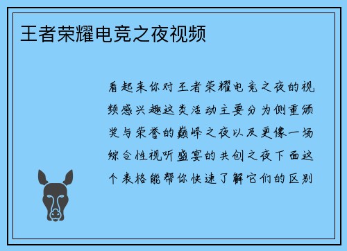 王者荣耀电竞之夜视频